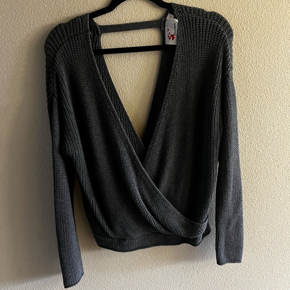 Gray V-Neck Women Sweater